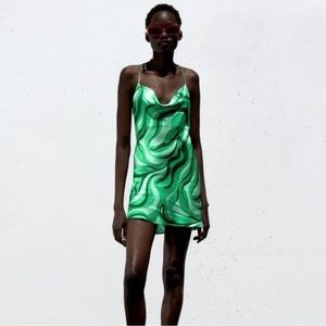 Green Zara satin effect mini dress